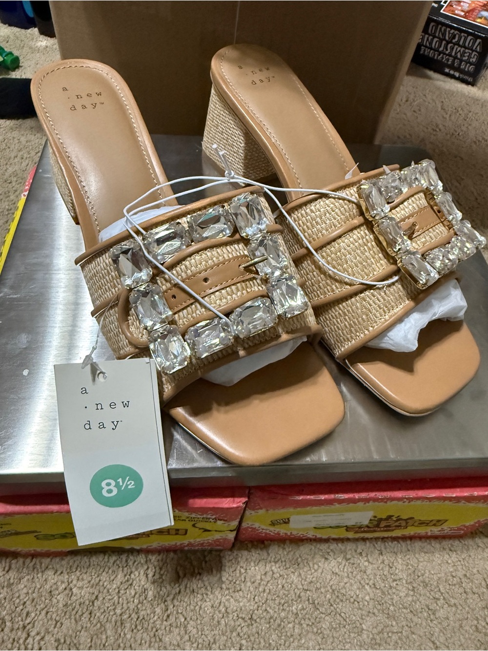 Target a.new.day Beige Tan Beaded Buckle Block Heel Mules